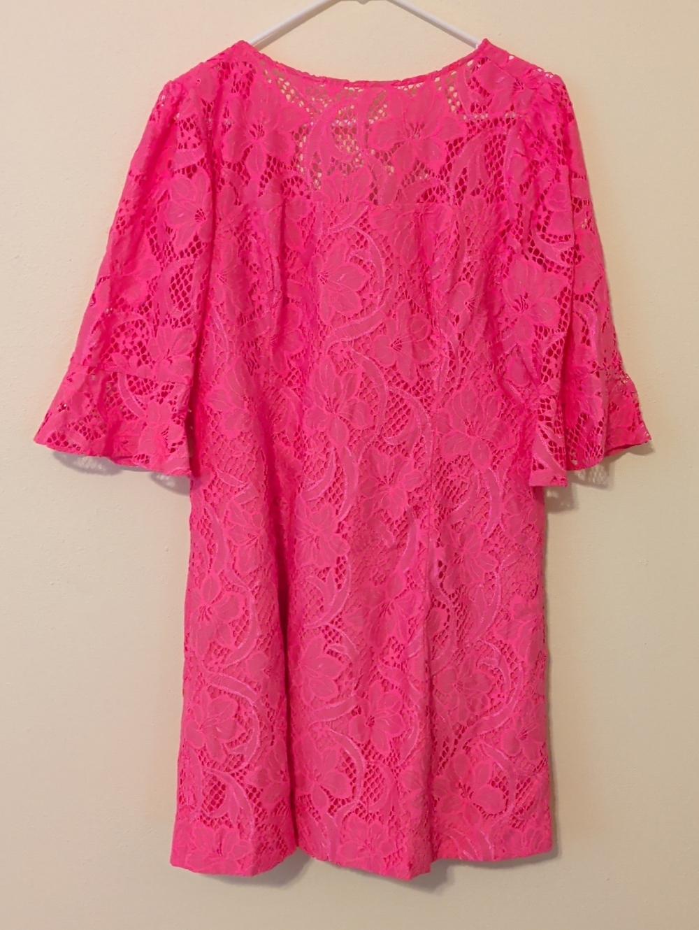 Lilly Pulitzer Hot Pink Lace Shift Dress, Bell Sleeves